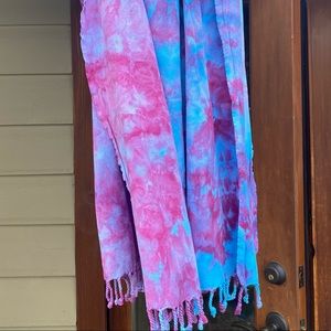 Hand-dyed, ice-dyed, one-of-a-kind Turkish cotton beach towel.